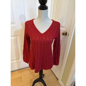 RED SWEATER style And Co Open Weave Long Sleeved Sweater Size S Womens